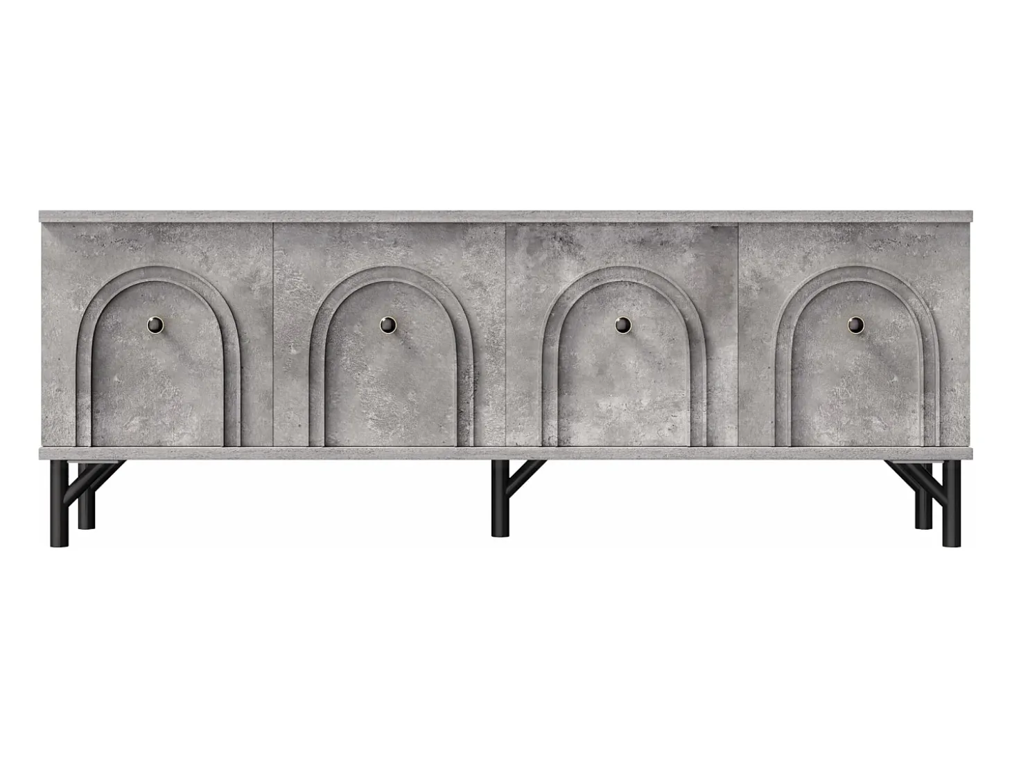 Suporte para TV cinzento com 4 portas arqueadas - Suporte para TV moderno - Pernas pretas - para sala de estar e escritório