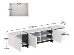 Suporte para TV com 2 gavetas e 3 portas - Branco brilhante e preto