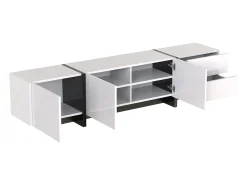 Suporte para TV com 2 gavetas e 3 portas - Branco brilhante e preto
