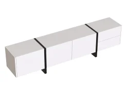 Suporte para TV com 2 gavetas e 3 portas - Branco brilhante e preto