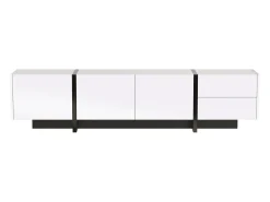 Suporte para TV com 2 gavetas e 3 portas - Branco brilhante e preto