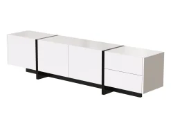 Suporte para TV com 2 gavetas e 3 portas - Branco brilhante e preto