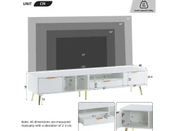 Suporte para TV com 1 gaveta e 2 portas - Padrão colmeia - Pés em metal - Branco