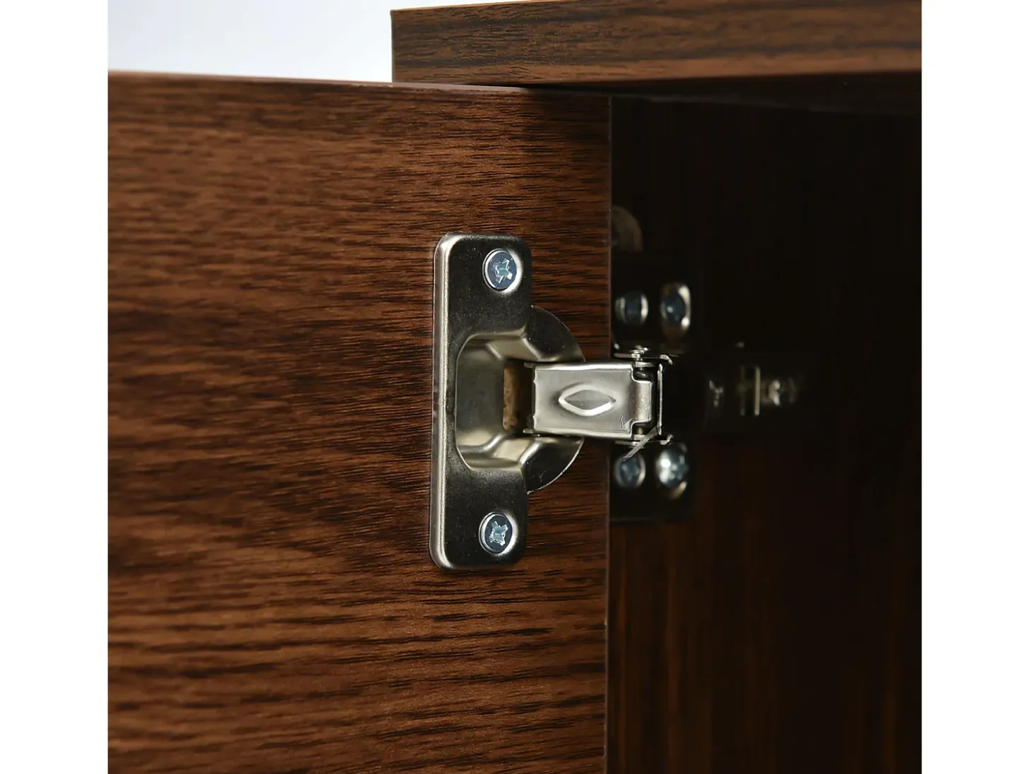 Suporte para TV com 2 portas - Pés em metal - Madeira escura