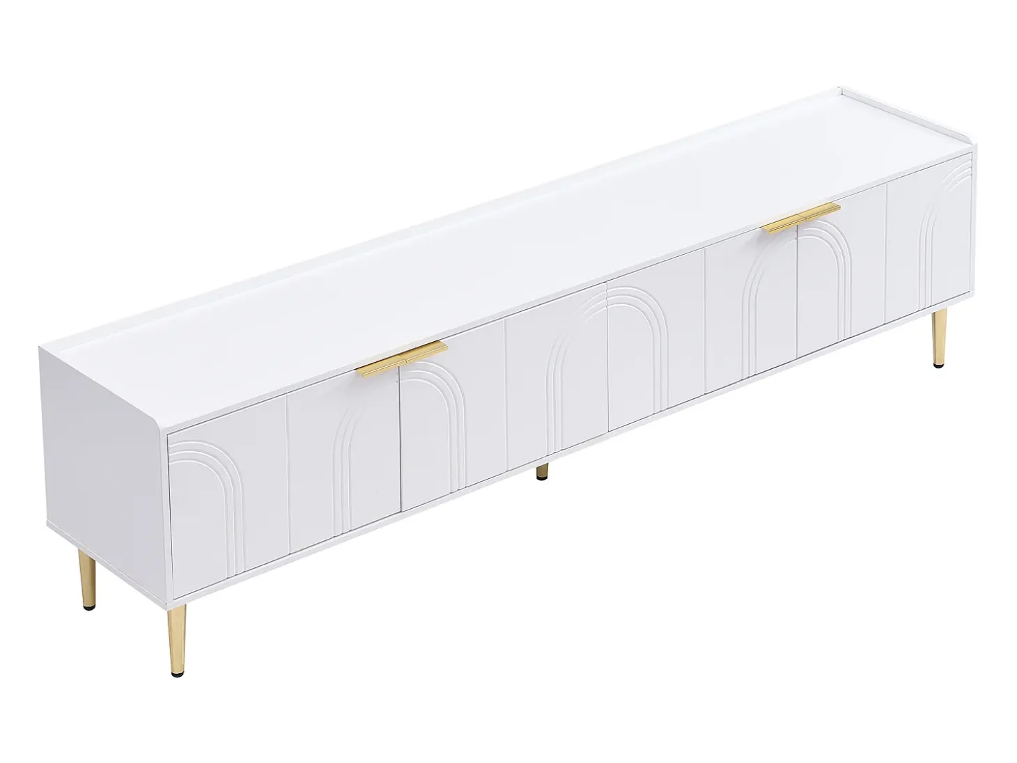 Suporte para TV com 4 portas texturadas e pés dourados - Madeira - Branco