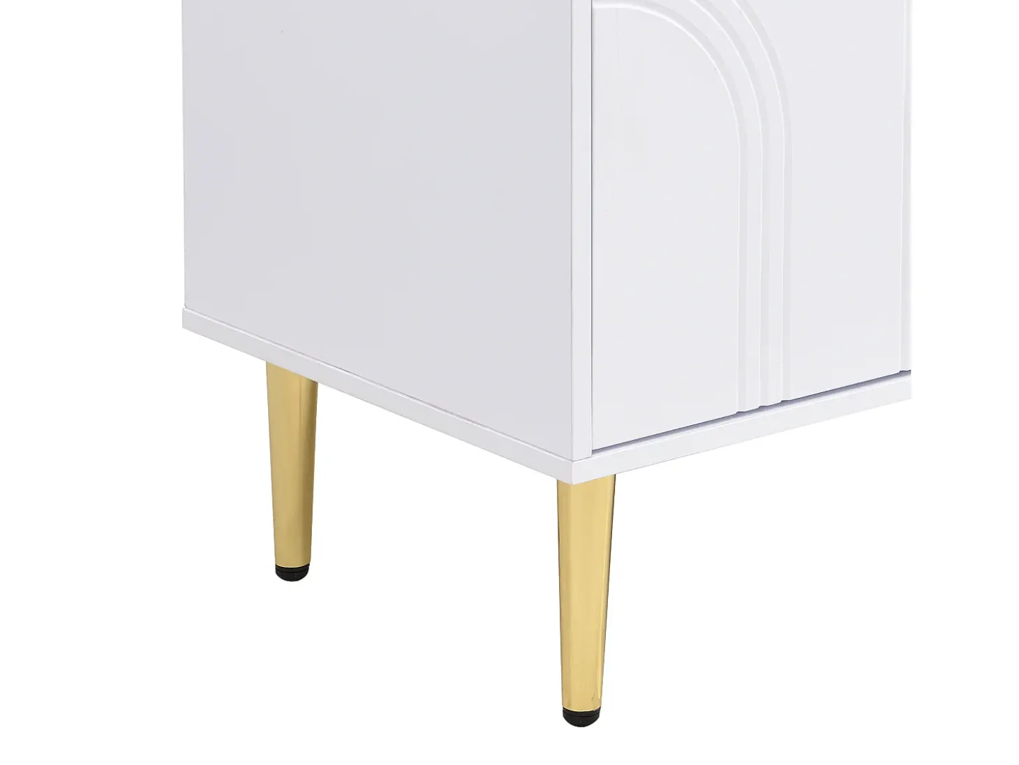 Suporte para TV com 4 portas texturadas e pés dourados - Madeira - Branco