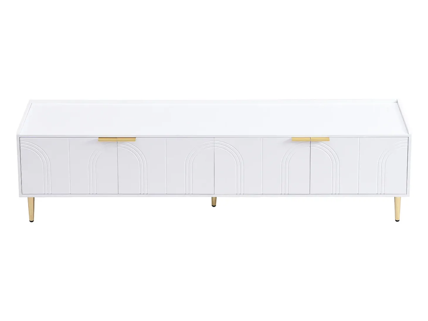 Suporte para TV com 4 portas texturadas e pés dourados - Madeira - Branco