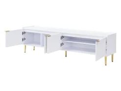Suporte para TV com 4 portas texturadas e pés dourados - Madeira - Branco