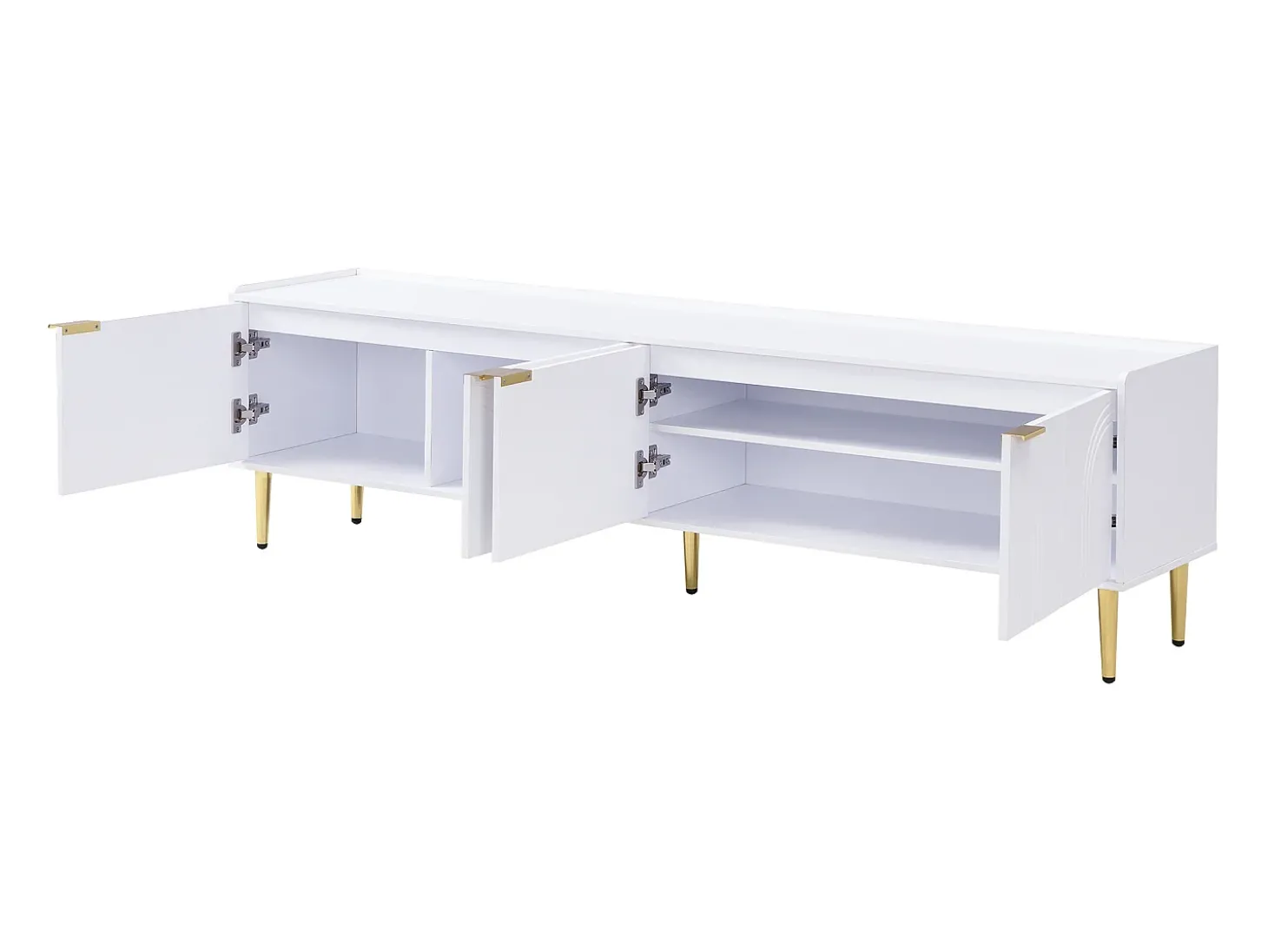 Suporte para TV com 4 portas texturadas e pés dourados - Madeira - Branco