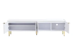 Suporte para TV com 4 portas texturadas e pés dourados - Madeira - Branco