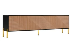 Suporte para TV com 4 portas texturadas - Design bicolor em preto e madeira