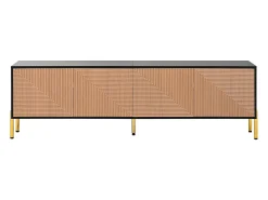 Suporte para TV com 4 portas texturadas - Design bicolor em preto e madeira