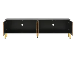 Suporte para TV com 4 portas texturadas - Design bicolor em preto e madeira