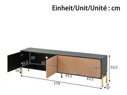 Suporte para TV com 4 portas texturadas - Design bicolor em preto e madeira