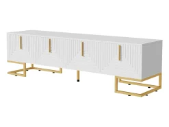 Suporte para TV com 4 portas, pés dourados - Porta texturada - Branco