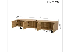 Suporte para TV com 5 portas - Pés em metal preto - Cor natural clara