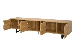 Suporte para TV com 5 portas - Pés em metal preto - Cor natural clara