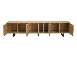 Suporte para TV com 5 portas - Pés em metal preto - Cor natural clara