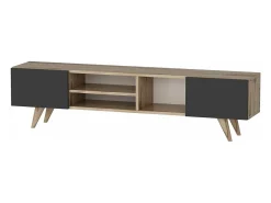 Suporte para TV com 2 portas 40 x 160 x 31 cm efeito carvalho/preto 03_0007748
