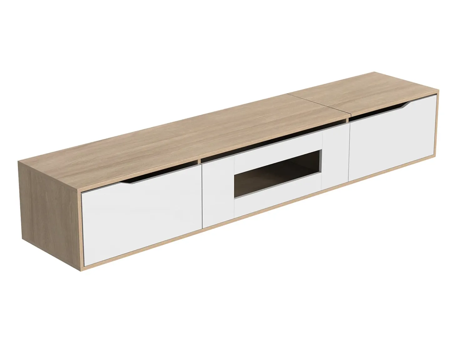 Suporte para TV com 3 portas e iluminação LED - Branco brilhante e natural