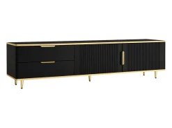 Suporte para TV com 2 portas e 2 gavetas - puxadores e pés dourados - Preto