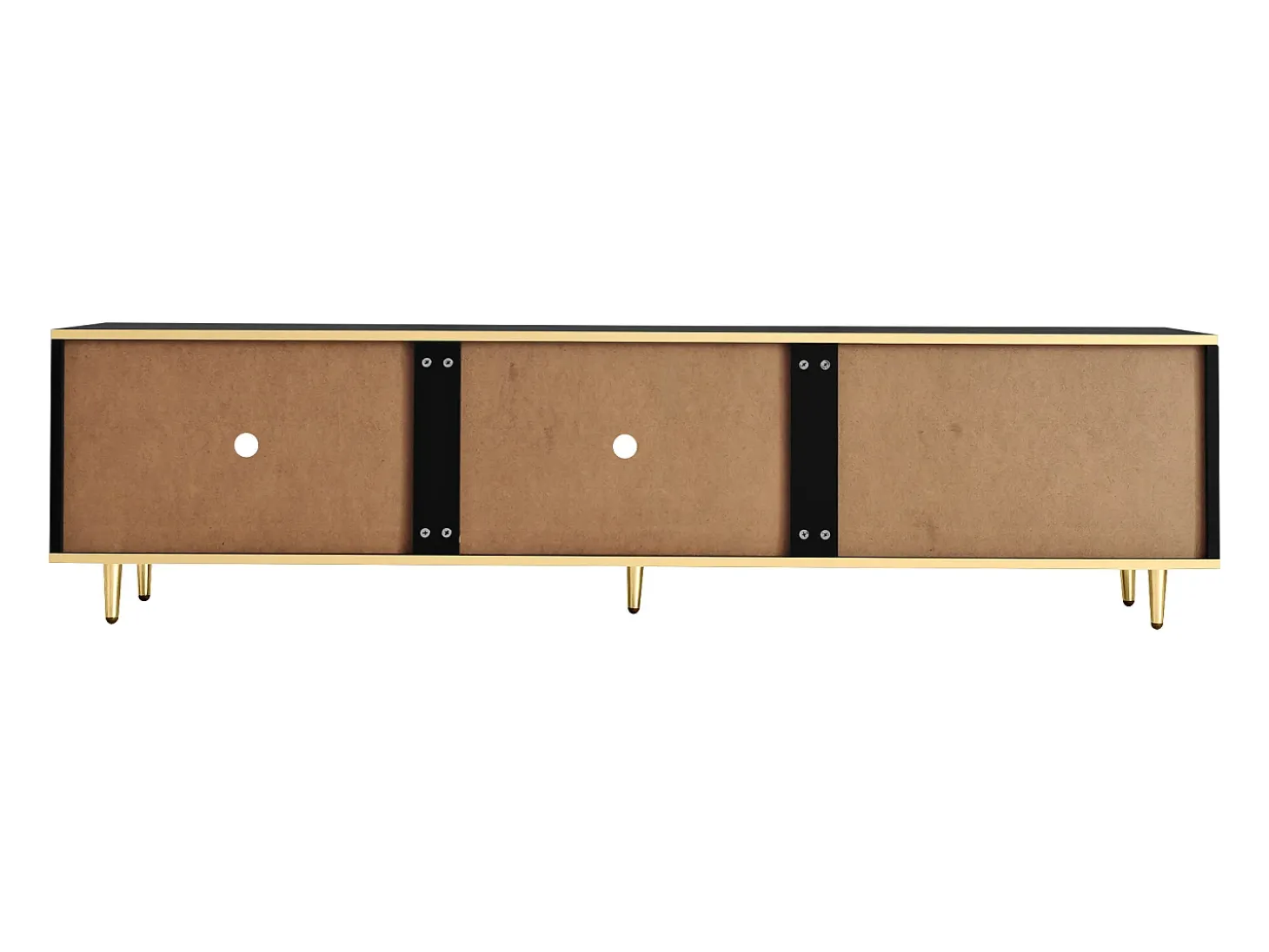 Suporte para TV com 2 portas e 2 gavetas - puxadores e pés dourados - Preto