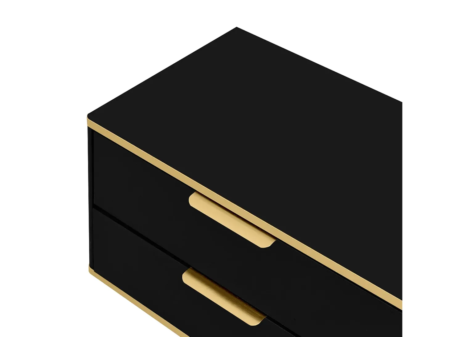 Suporte para TV com 2 portas e 2 gavetas - puxadores e pés dourados - Preto