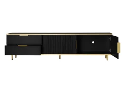 Suporte para TV com 2 portas e 2 gavetas - puxadores e pés dourados - Preto