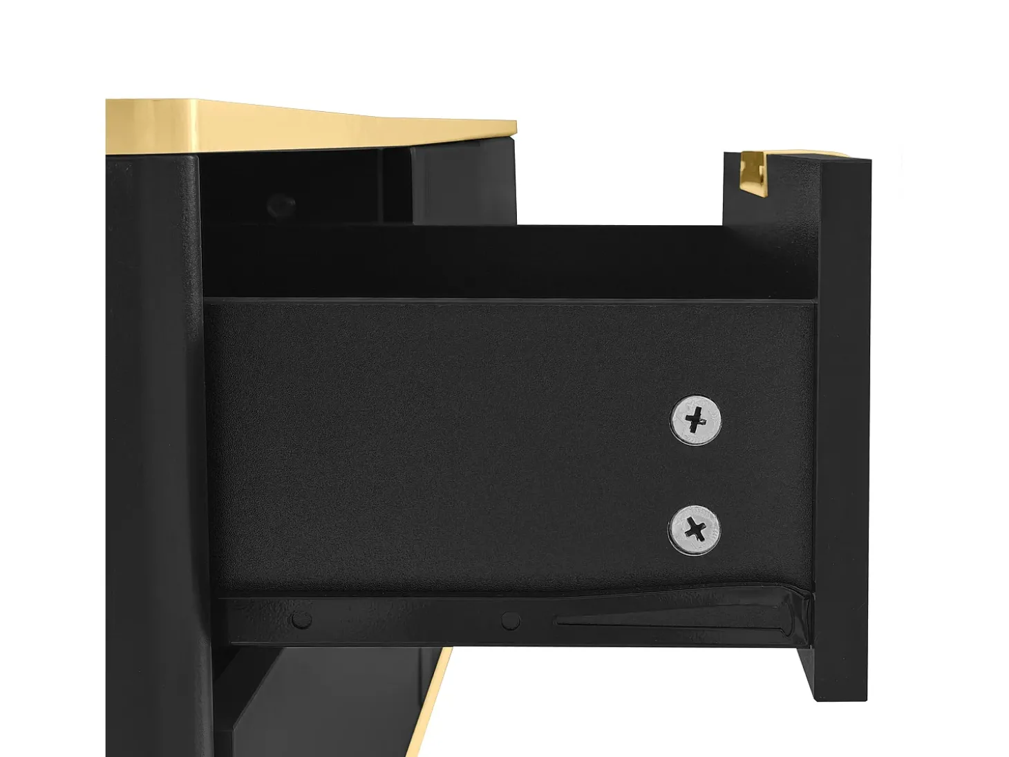 Suporte para TV com 2 portas e 2 gavetas - puxadores e pés dourados - Preto