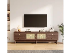 Suporte para TV com 2 portas e 4 gavetas, gestão de cabos, castanho