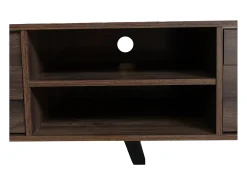 Suporte para TV com 2 portas e 2 compartimentos abertos - Acabamento em madeira escura 160,5 x 35,5 x 45 cm