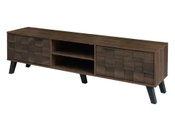 Suporte para TV com 2 portas e 2 compartimentos abertos - Acabamento em madeira escura 160,5 x 35,5 x 45 cm