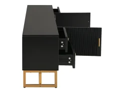 Suporte para TV com 2 portas e 4 gavetas - Pés em metal dourado - Preto