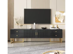 Suporte para TV com 2 portas e 4 gavetas - Pés em metal dourado - Preto