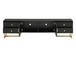 Suporte para TV com 2 portas e 4 gavetas - Pés em metal dourado - Preto