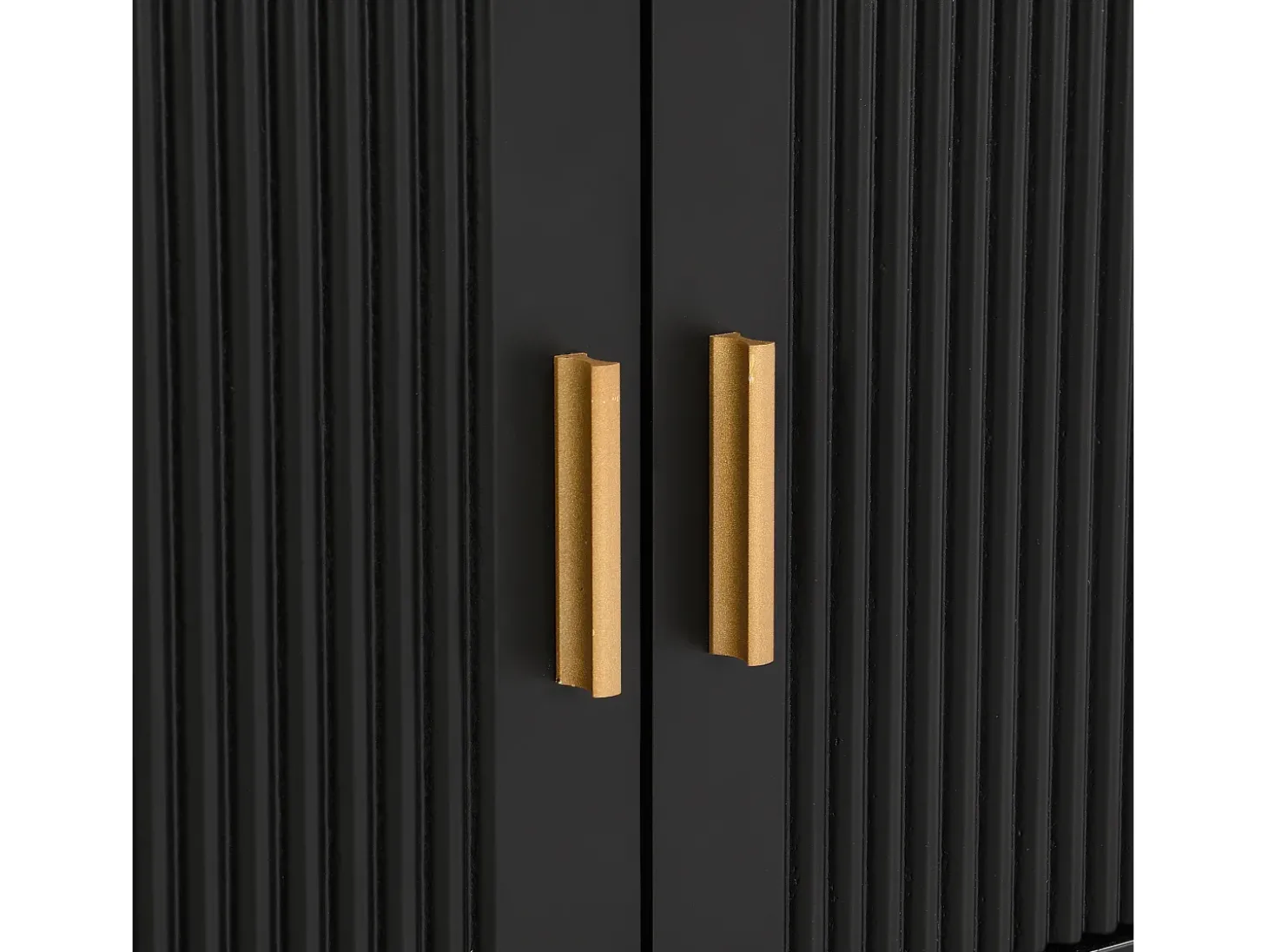 Suporte para TV com 2 portas e 4 gavetas - Pés em metal dourado - Preto