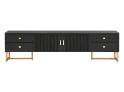 Suporte para TV com 2 portas e 4 gavetas - Pés em metal dourado - Preto