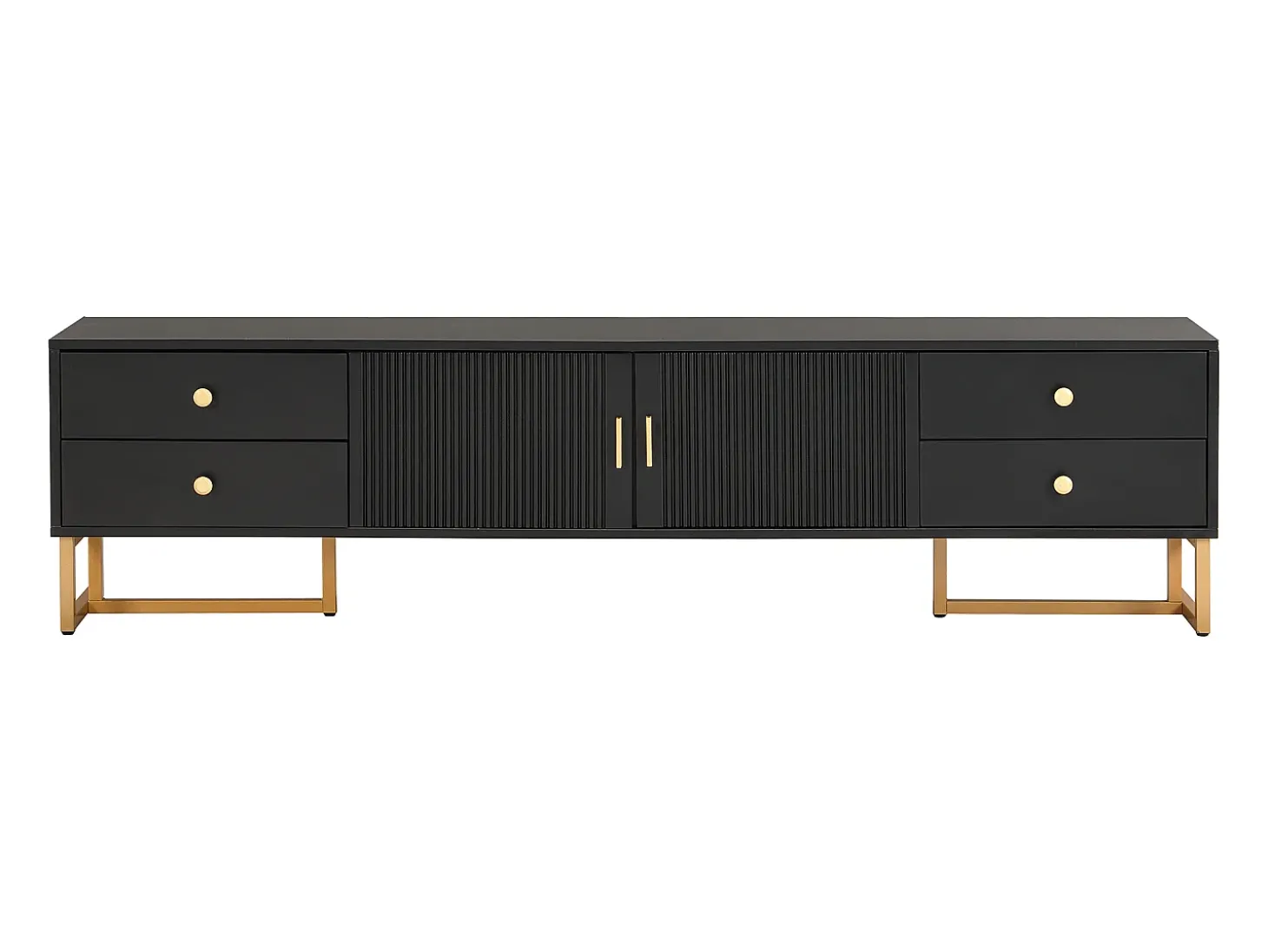 Suporte para TV com 2 portas e 4 gavetas - Pés em metal dourado - Preto