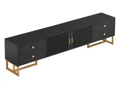 Suporte para TV com 2 portas e 4 gavetas - Pés em metal dourado - Preto