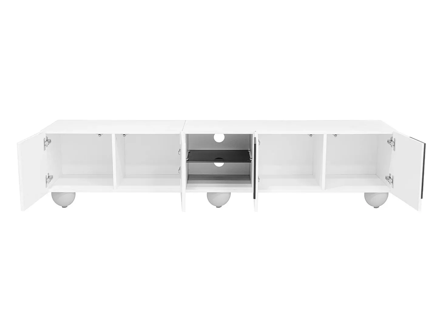 Suporte para TV com 4 portas - Pés redondos - Branco e preto