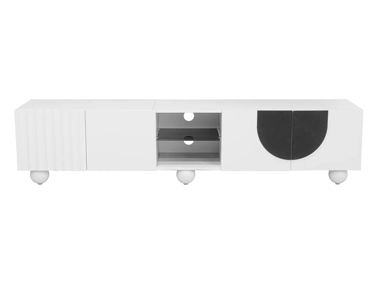 Suporte para TV com 4 portas - Pés redondos - Branco e preto