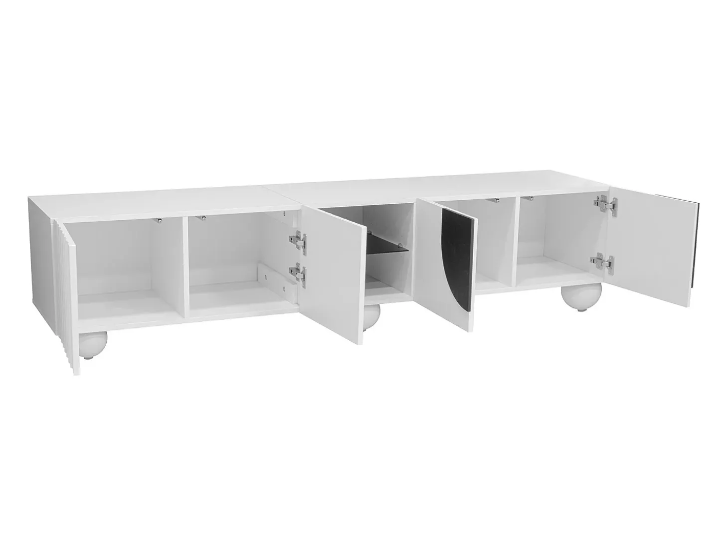 Suporte para TV com 4 portas - Pés redondos - Branco e preto
