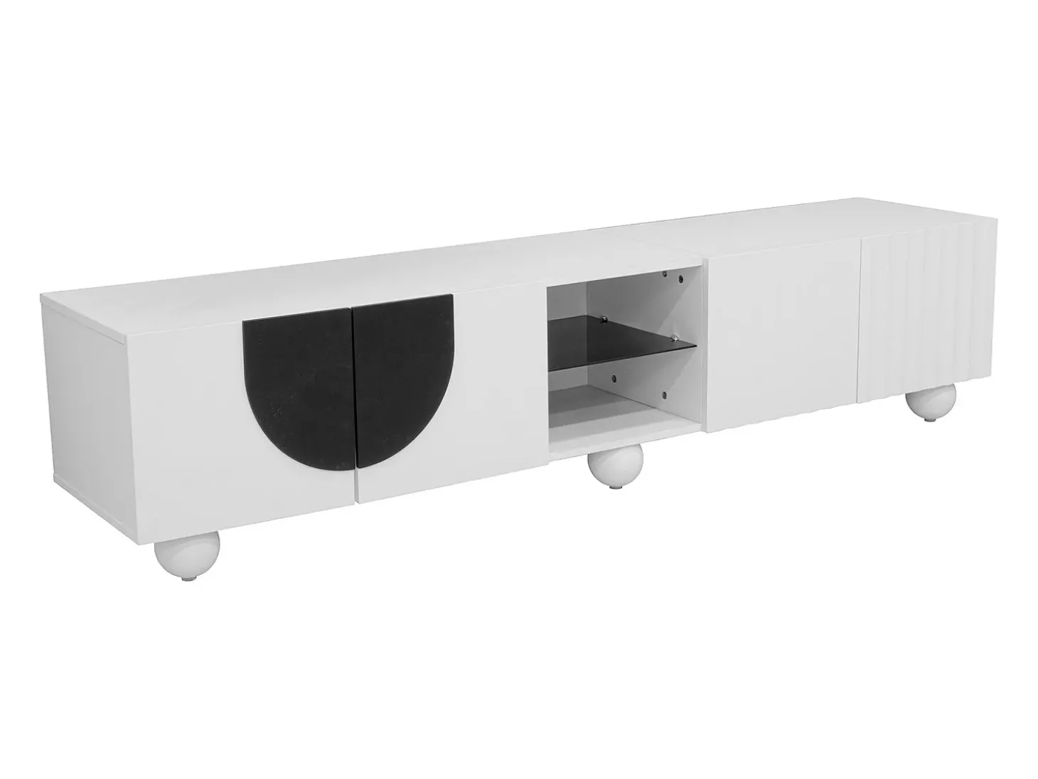 Suporte para TV com 4 portas - Pés redondos - Branco e preto