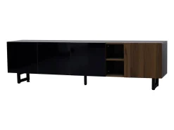 Suporte para TV com 4 portas - Acabamento em preto brilhante - Cor da madeira 180 x 38 x 50 cm