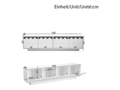 Suporte para TV com 4 portas e design ondulado - Branco 170x40x45 cm