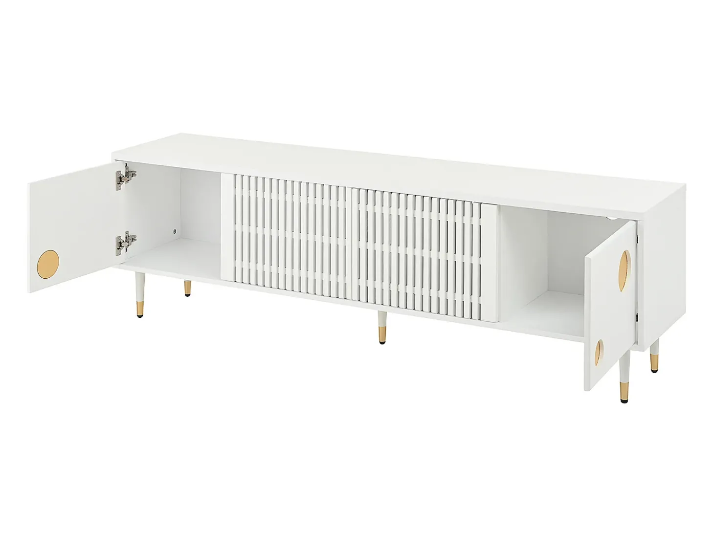 Suporte para TV com 4 portas, porta gradeada, branco