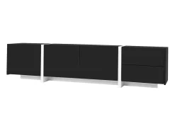 Suporte para TV com 4 portas e 1 gaveta, pés pretos, acabamento brilhante, preto