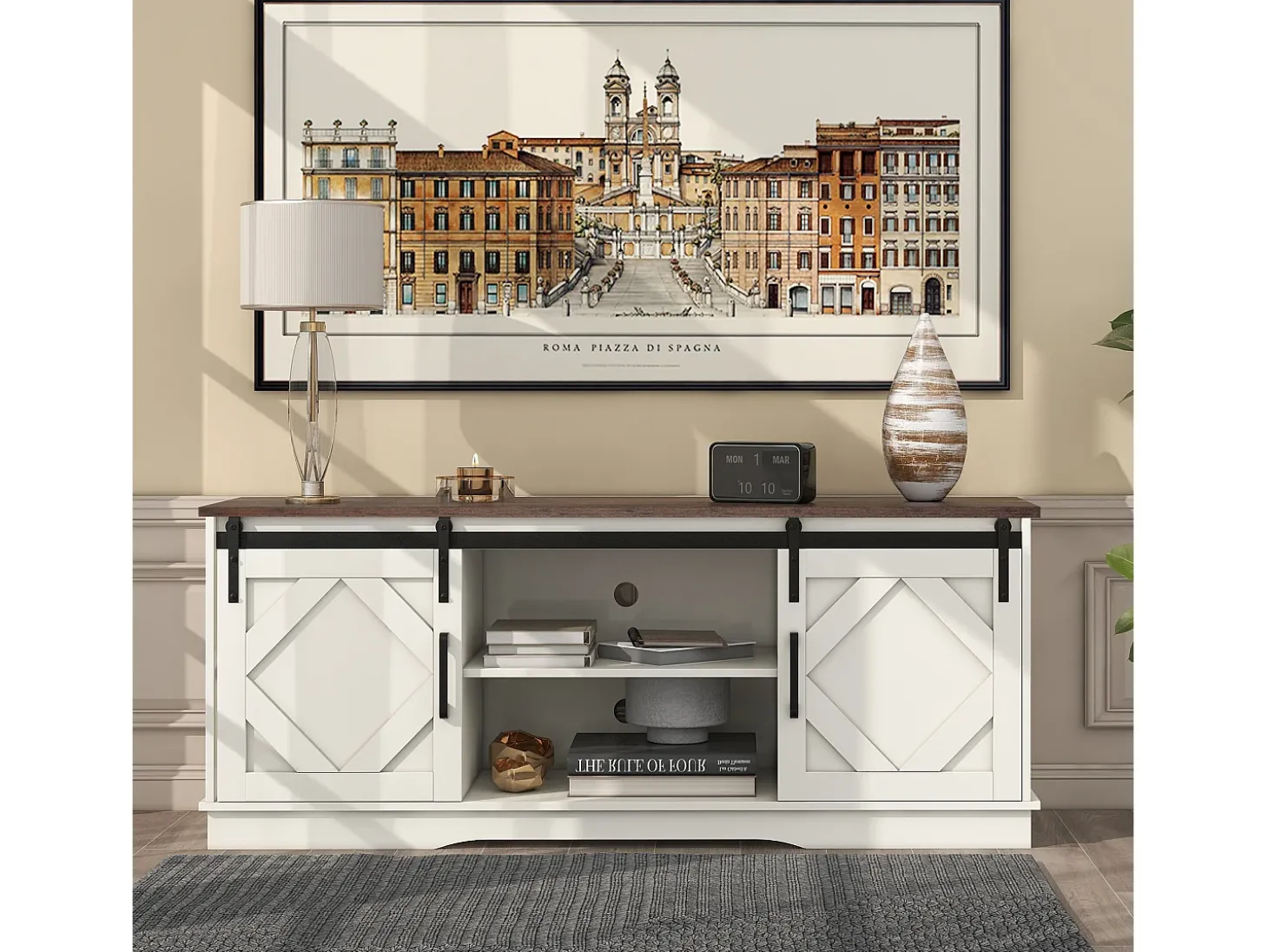 Suporte para TV com 2 portas de correr - Prateleiras ajustáveis 150 x 40 x 60 cm - Branco