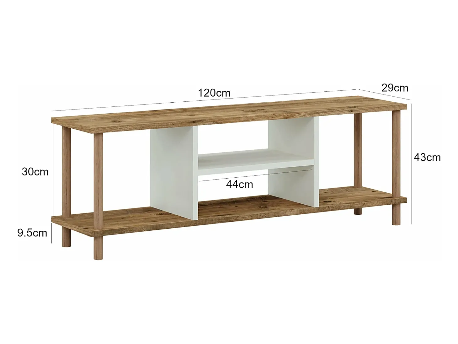 Suporte para TV com espaço de armazenamento 43 x 120 x 29 cm efeito madeira / branco 03_0007886