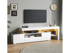Suporte para TV com iluminação LED e 3 portas - acabamento brilhante - Branco 192 x 37 x 53 cm